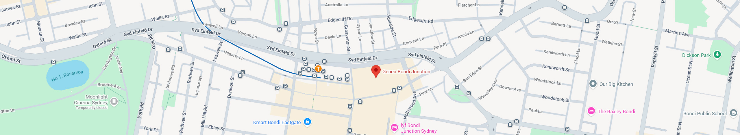 Map showing Dr I Ferne Tan clinic location in Bondi Junction, Sydney