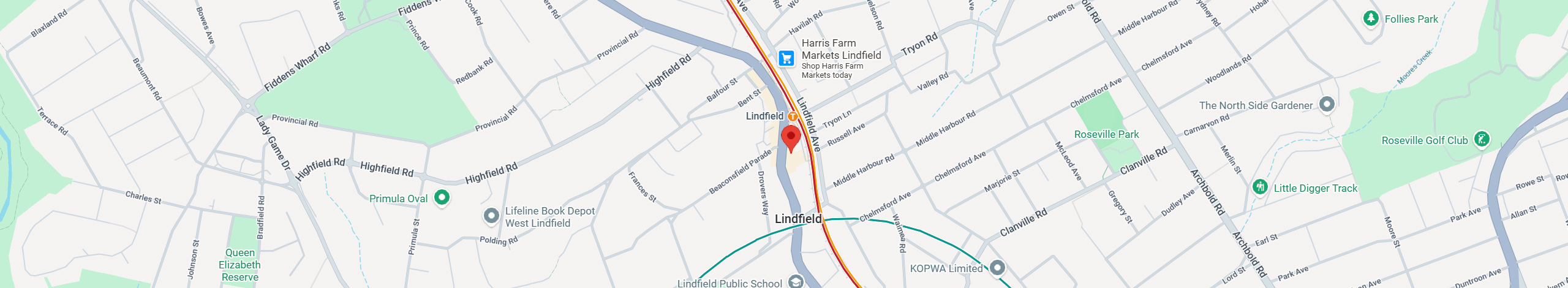 Map showing Dr I Ferne Tan clinic location in Lindfield, Sydney